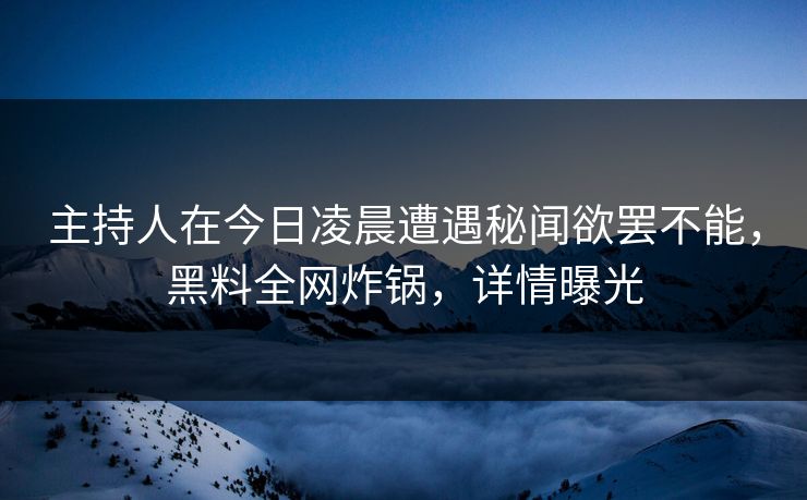 主持人在今日凌晨遭遇秘闻欲罢不能，黑料全网炸锅，详情曝光